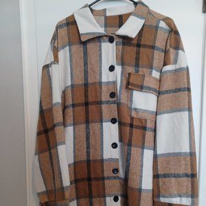 Temu Women's Plus Plaid Print Long Sleeve Polo Neck Button Up